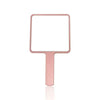 Miroir de maquillage compact rectangulaire rose gold à main avec poignée.