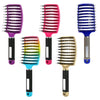 A collection of nine nylon bristle detangling combs in various colors including purple, pink, blue, and gold.