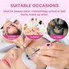 Hands applying disposable glue rings for eyelash extensions, nail art, and tattoos on a model's eye and hand.