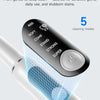 Close-up of an ultrasonic teeth cleaning tool with five cleaning modes labeled Soft, Comf, Stand, Strong, and Super.