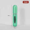 Vue verticale d'un flacon de parfum rechargeable vert menthe avec une pompe argentée, montrant ses dimensions.