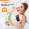 A woman is using an intelligent timer device on her arm while lying in bed.