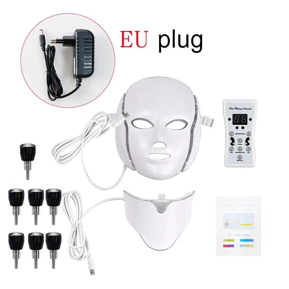 Mascarilla facial blanca con enchufe de la UE y accesorios para tratamiento de luz LED