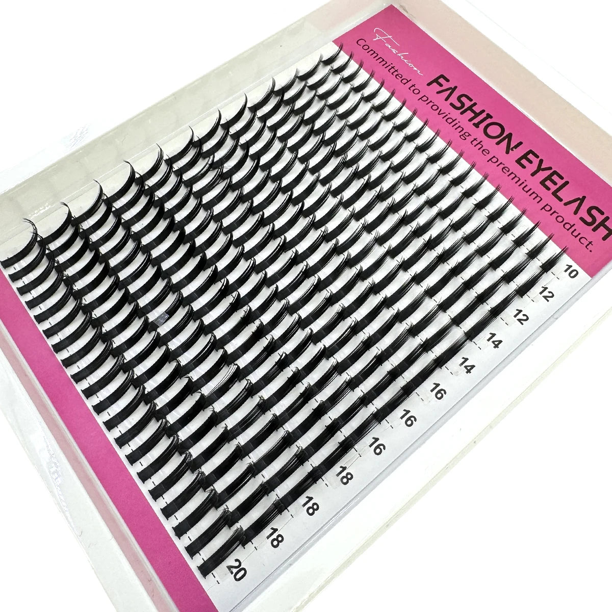 A display of black eyelash extensions in various lengths, packaged for DIY lash extension mix.