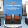 A black heated shiatsu foot massager is shown being used on a person's feet for deep tissue relief.