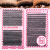A pink plastic kit containing individual clusters of black false eyelashes and a pair of natural lashes.
