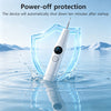 A white ultrasonic dental cleaning device is shown surrounded by a protective shield of water droplets.