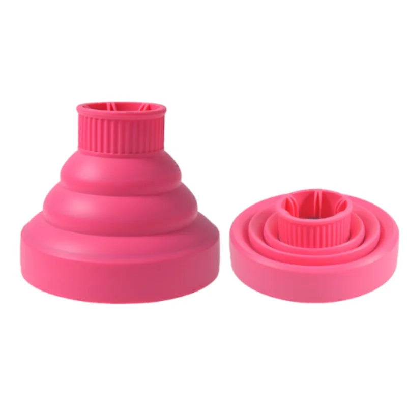 Pink silicone hairdryer diffuser cover with multiple sized rings for styling hair