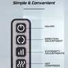 A close-up view of a control panel for a heated shiatsu foot massager showing ON/OFF, direction adjustment, intensity adjustm