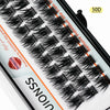Close-up of a black lash kit showing individual lash clusters for DIY eyelash extensions.