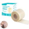 A roll of hydrocolloid bandages shown next to its packaging box and a close-up of the bandage material.