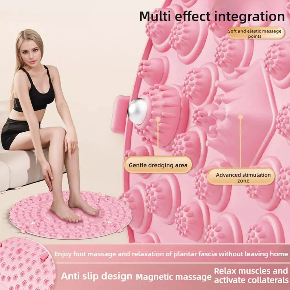 Pink magnetic foot massage mat for relaxation and muscle relief