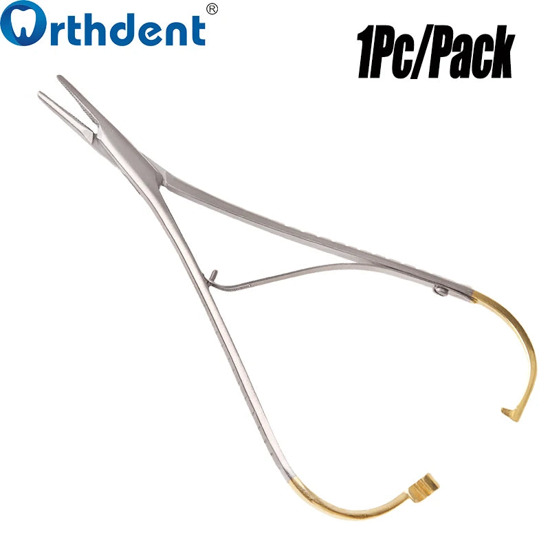 A pair of professional stainless steel dental hemostatic forceps.