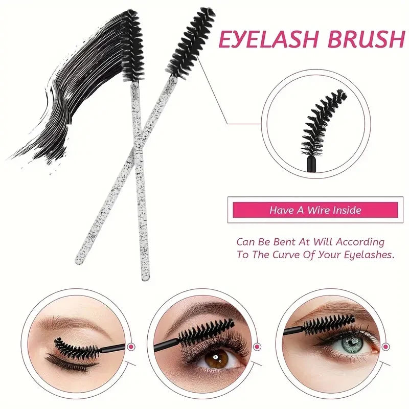 An eyelash brush is shown, highlighting its design and flexibility for curling eyelashes.