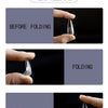 Demonstration of the folding traceless effect for frosted French false nails showing before, during, and after folding.