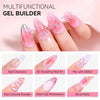 A hand displays various nail designs including extensions, 3D sculpting art, glitter, rhinestone, and bond nails.