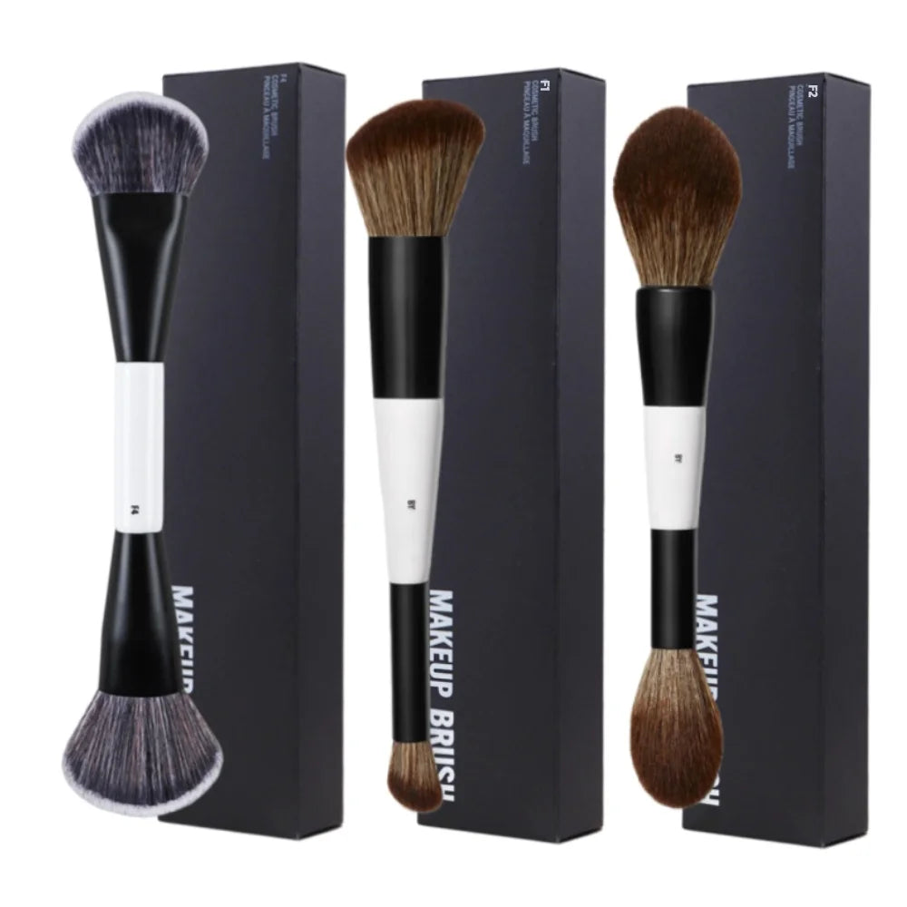 A set of two dual-ended makeup brushes for foundation and contour, shown in black boxes.
