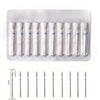 A set of precision diamond nail drill bits in various sizes arranged on a plastic tray.