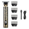 Professional rechargeable hair grooming kit with multiple metal combs and a charging cable
