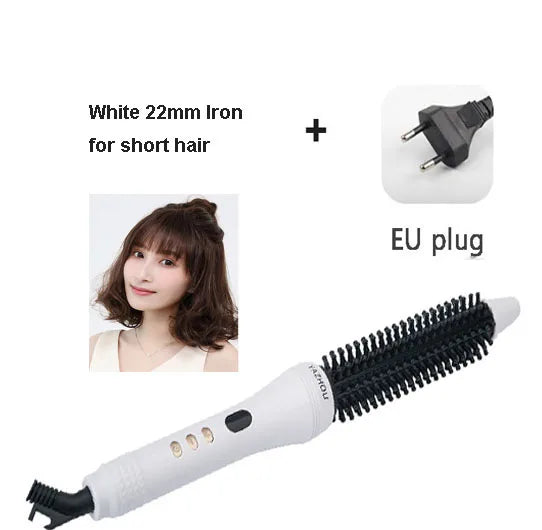 White 22mm iron for short hair with an EU plug and a black styling tool.