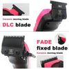A set of professional cordless hair trimmer blades, including a DLC moving blade and a FADE fixed blade.