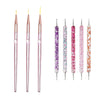A set of precision nail art brushes with various sizes and colors for gel and acrylic polish.