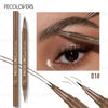 Double-ended waterproof eyebrow pencil in brown shade shown applying makeup to an eye.