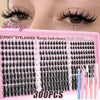 A box of Eimny Manga lash clusters for DIY volume lash extensions, showing various lash styles and tools.