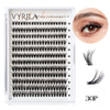 A box of 30 pairs of black wispy eyelash clusters for DIY extensions with an example eye closeup.