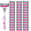 A set of 12 pink and black multi-layer body hair removal razors arranged in a grid.