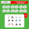 A set of six cleaning warehouses and six emoji stickers for a contact lens cleaning case replacement box.