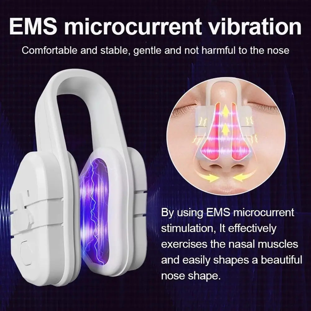 White EMS microcurrent vibration device for nasal muscle stimulation and shaping.