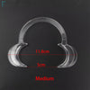 Clear plastic dental cheek and lip retractor set with measurements of 11.8cm and 5cm