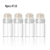 Four glass vials containing professional microneedling derma stamps