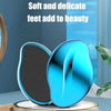 A blue glass foot file tool is shown on a white stand, highlighting its smooth, oval shape.