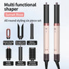 A set of six multi functional hair shapers and dryers in a rose gold color, including straight and curly hair tools.