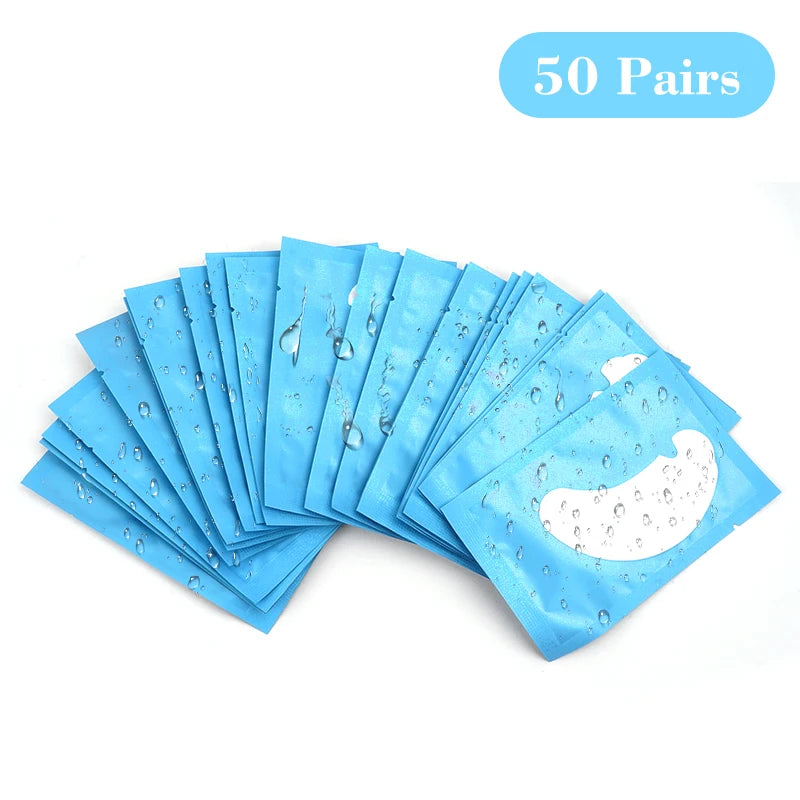 50 paires de cache-yeux en hydrogel bleu pour extensions de cils