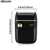A black portable electric shaver with a gold accent line and a green indicator light.