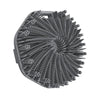 Cepillo exfoliante de silicona gris con múltiples cerdas en forma de abanico.