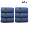 Six thickened microfiber cleaning towels in blue and gray packaging.