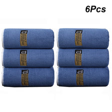 Six thickened microfiber cleaning towels in blue and gray packaging.