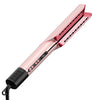 Plancha y secador de pelo rosa 2 en 1 con cable negro.