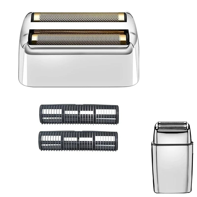 Replacement foil and cutters blade for a shaver, shown in various components.