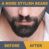 Before and after comparison of a beard grooming process showing a man's facial hair.