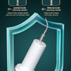 A professional stainless steel scaling needle is shown inside a protective shield, highlighting its design for cleaning denta