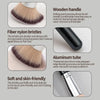 A set of flat top makeup brushes featuring a wooden handle, fiber nylon bristles, and an aluminum tube.