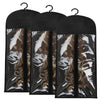 A set of three black mesh bags with metal hangers for storing wigs.