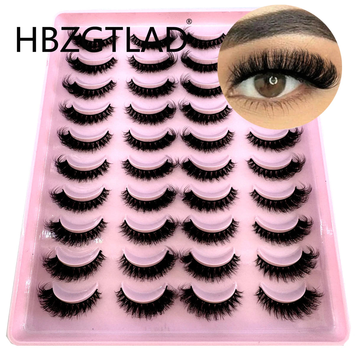 Plateau en plastique rose contenant un kit de faux cils de renard naturels.
