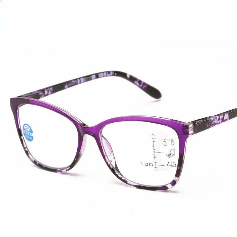 Purple progressive multifocal reading glasses with anti-blue light protection