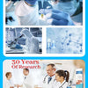A scientist in a lab coat is shown working with silicone scar care patches and medical equipment.